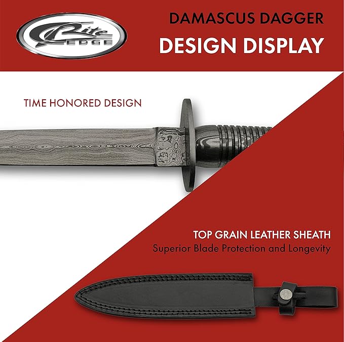 SANZ Damascus Hunting Knife 12.5 Inch - Camping Knife with Full Tang Blade Damascus Handle &amp Sheath - Black Outdoor Knife for Hunting Camping &amp Outdoor uses