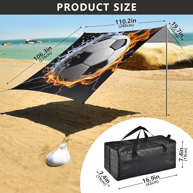 ALAZA Football Fire Water Beach Tent Sun Shelter Portable Canopy Sunshade for Outdoor Camping Picnics Backyard Fun 10x9 ft