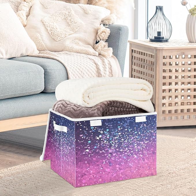 Diamonds Crystals Gradient Glitter Decoration Sequins Peach Purple Blue Cyan Storage Box with Lid Collapsible Book