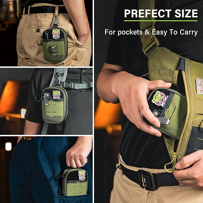 TACTICAL GEEK Block F Portable EDC Pouch Compact Waist Bag Molle Pocket Organizer Multi-Purpose Wallet Crafted from 500D Nylon for Versatile Gear &amp Card Storage-Green