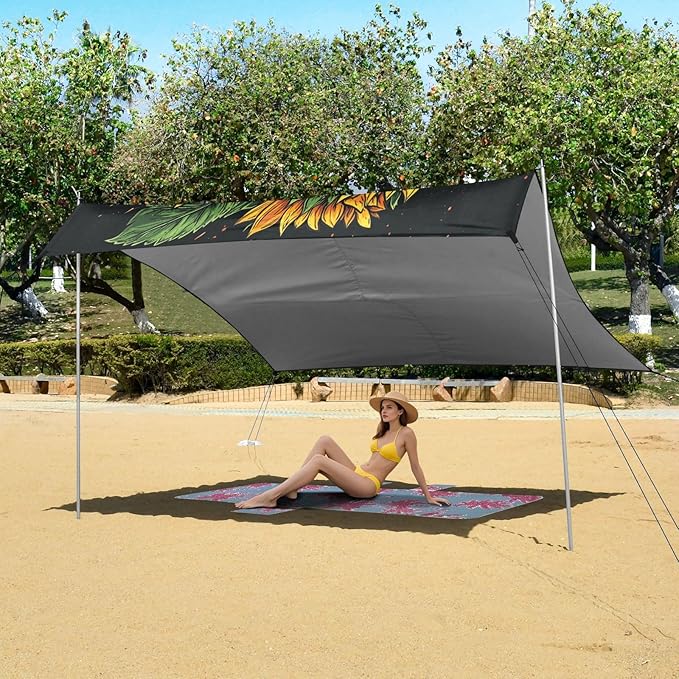 ALAZA Sunflower Bouquet Beach Tent Sun Shelter UPF50+ Protection Beach Shade Canopy w/ 4 Sandbags for Outdoor Camping Fishing Backyard Fun Picnic 10x9 ft