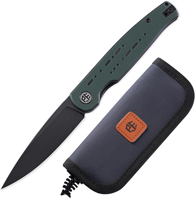 Petrified fish PFE07 Morse Pocket Knife3.31 154CM Black Stonewashed Blade 3oz G10 Handle Front Flipper Liner lock Folding knife (Green Black Stonewashed)