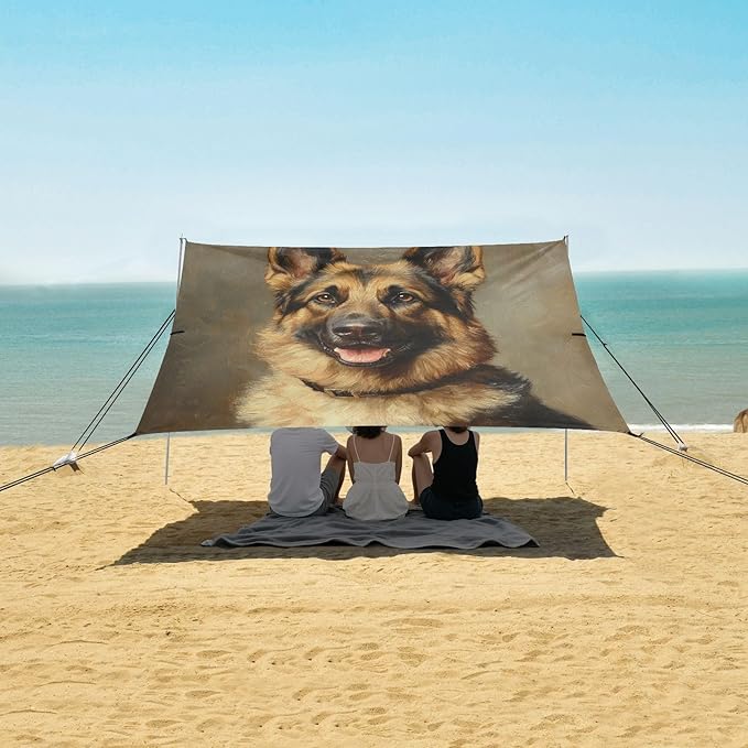 ALAZA German Shepherd Dog Painting Beach Tent Sun Shelter Portable Canopy Sunshade for Outdoor Camping Picnics Backyard Fun 10x9 ft