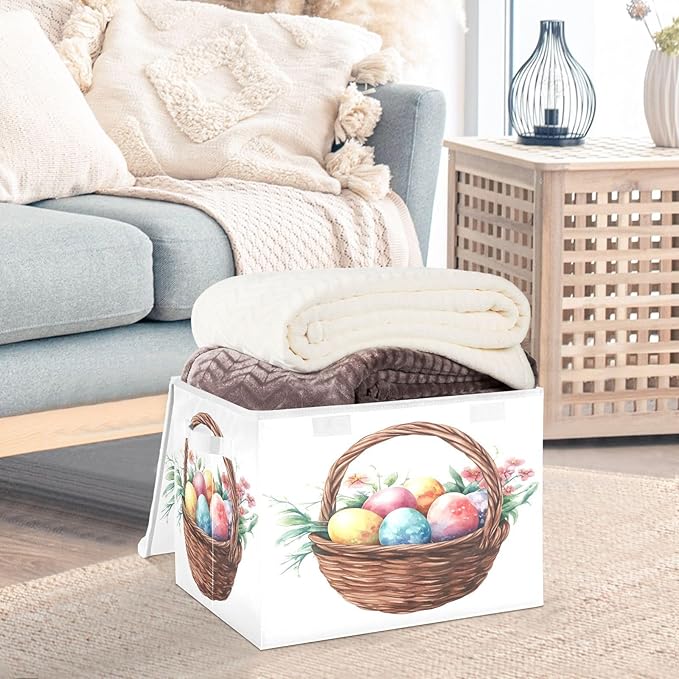 Easter Egg Basket Fabric Storage Bins with Lids and HandleFoldable Storage Bins with LidsCloset Organizers for Clothes Storage Room Organization Office Storage Chest Organizer