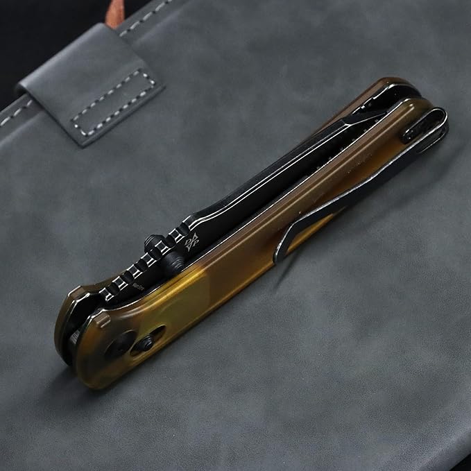 KANSEPT Main Street Pocket Folding Knife 3.36''Black Ticn Coated 154CM Sharp Blade Yellow PEI Handle with Axis Lock Thumb Stud Perfect Clip for Camping Fishing Gift Everyday Carry T1015v8