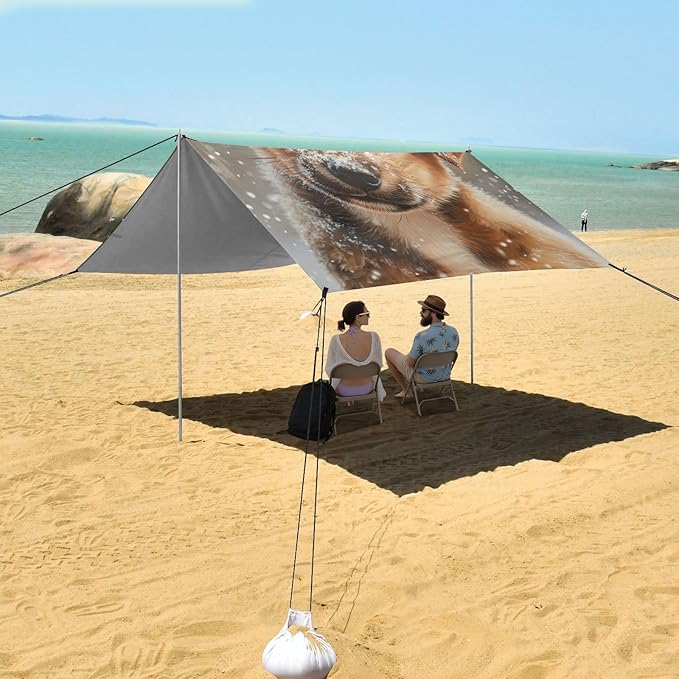 ALAZA Puppy Winter in Snow Beach Tent Sun Shelter Portable Canopy Sunshade for Outdoor Camping Picnics Backyard Fun 10x9 ft