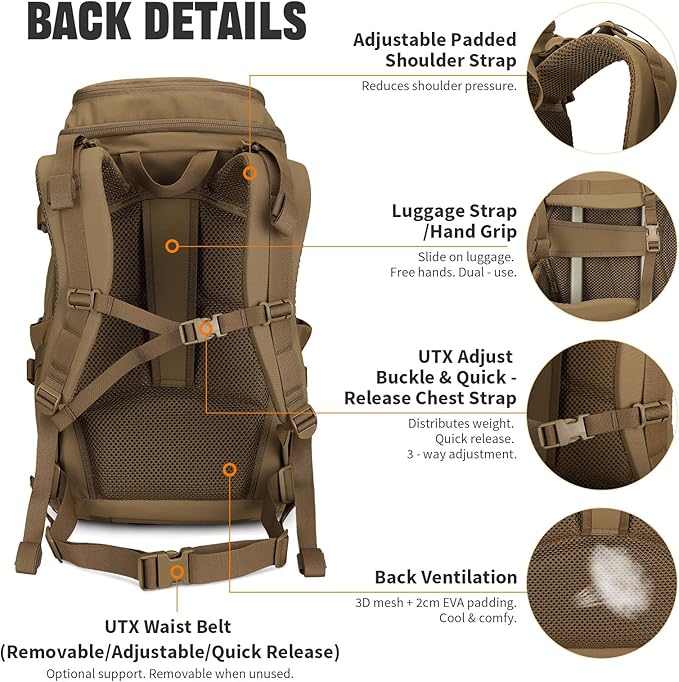 45L Tactical Backpack Military Molle Backpack with 17 Laptop Compartment Survival Large Hiking Travel Rucksack for Outdoors