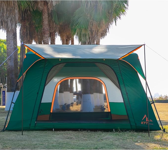 KTT Extra Large Tent 6-10-12-14 Person(A)Family Cabin Tents2 Rooms3 Doors and 3 Windows with MeshStraight WallWaterproofDouble LayerBig Tent for OutdoorPicnicCampingFamily Gathering