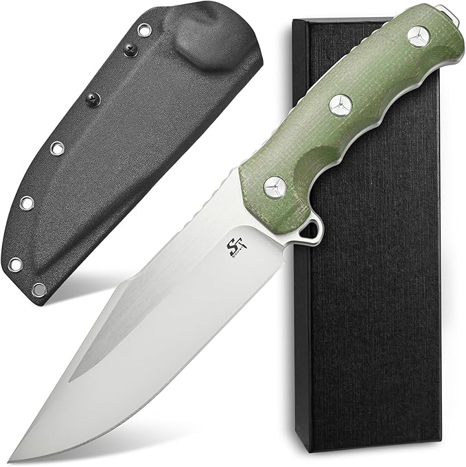 Sitivien ST30 Fixed Blade Knife Sleipner Brushed Steel Blade Micarta Handle Full Tang EDC Straight Knife for Camping Hunting Fishing(Green)