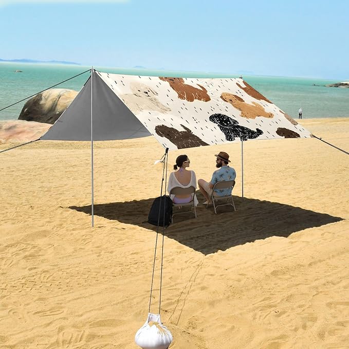 ALAZA Polka Dot Dog Pattern Beach Tent Sun Shelter Portable Canopy Sunshade for Outdoor Camping Picnics Backyard Fun 10x9 ft