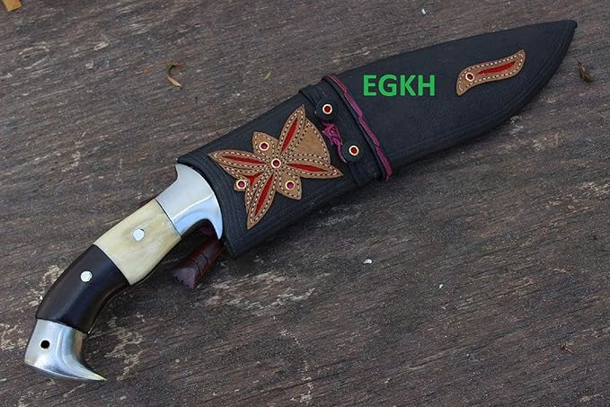12 Inches Eagle Survival Rust Free Kukri - Custom Made Khukuri - Best Survival Handmade Tools Knife - High Carbon Steel 5160 Spring Steel Blade with Rosewood and Water Buffalo Bone Handle
