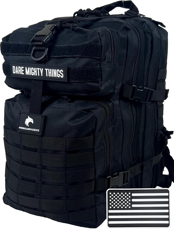 AMERICANPHOENIX 45L Elite Tactical Backpack | 3X Stronger Work &amp Military Backpack | Water Resistant and Heavy Duty | 3 Day MOLLE Bug Out Bag (Carbon Black)