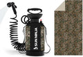 SUN NINJA Portable Shower Bundle 1.3 Gallon with Microfiber Beach Towel Multi-Spray Shower Head Neoprene Cover Keeps Water Warm Quick-Dry &amp Sand-Free Towel Complete Outdoor Cleaning Kit