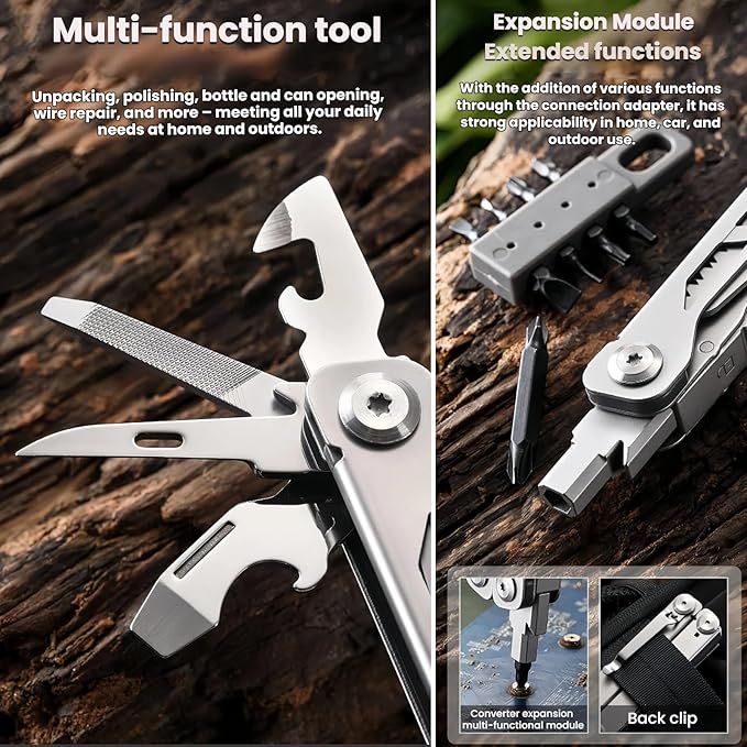 Multi Tool 23-in-1 Full-Size Camping Essentials Hunting &amp Tactical Knives &amp Tools With Safety Locking Outdoor Gear Mens Gifts Ideas Gifts for Hunters Men who have Everything (Silver）