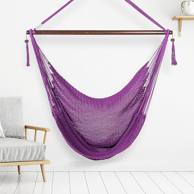 Large Caribbean Hammock Chair - 48 Inch - Polyester - Hanging Chair - Purple