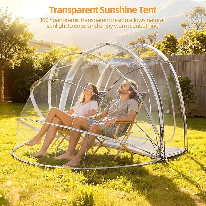 4-Person Sun Tent - Instant Pop-Up Bubble Shelter All-Weather Clear View Camping Tent with Vent Waterproof Rainproof Outdoor Screen House for Backyard Beach &amp Sports Events Clear