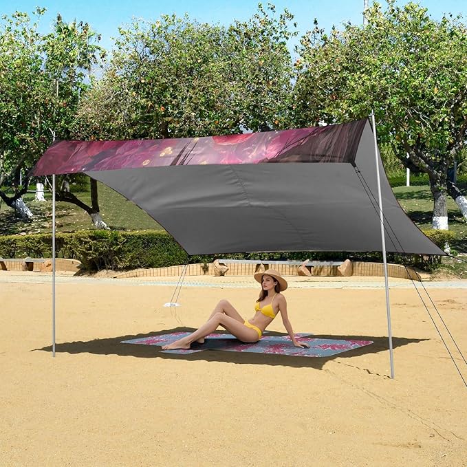 ALAZA Red Flamingos Beach Tent Sun Shelter UPF50+ Protection Beach Shade Canopy w/ 4 Sandbags for Outdoor Camping Fishing Backyard Fun Picnic 10x9 ft