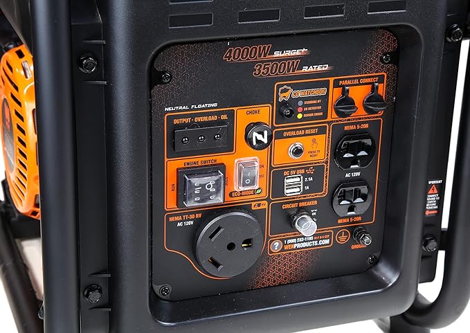 WEN GN400iX RV-Ready 4000-Watt Open Frame Inverter Generator with CO Shutdown Sensor Black/Orange