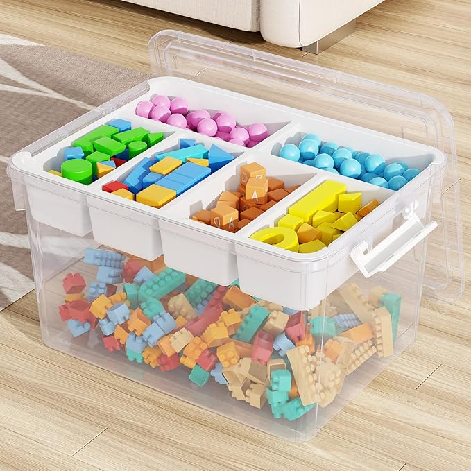 40Qt Large Stackable Storage Bin with Lid &amp Tray Clear Plastic Latching Box Organizer with Divider Portable 10Gal Container for Arts &amp Crafts Home and Car Trunk Organization 1Pack