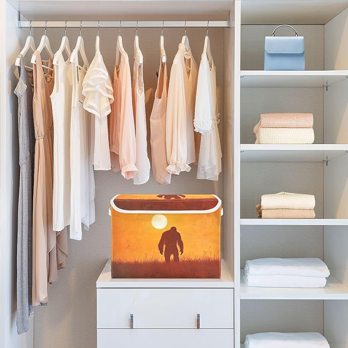 Storage Cube with Lid Sun Sasquatch Print 16.5×12.6×11.8 IN Collapsible Large Capacity Foldable Storage Basket Bin Organizer