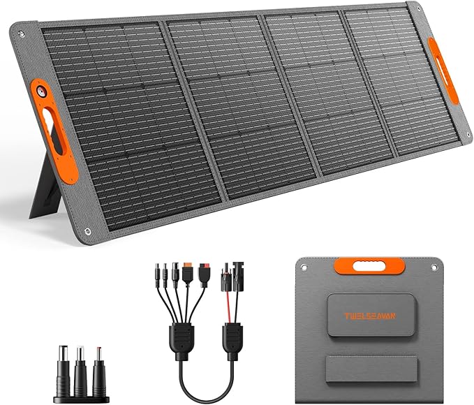 200W Portable Solar Panel for Power Station 24% High Efficiency ETFE Foldable Solar Panel Charger QC3.0 Type-C 60W MC4 Output IP65 Waterproof for Outdoor Camping RV Emergency Power Supply