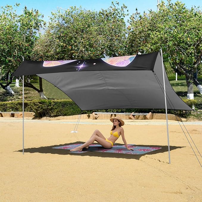 ALAZA Cute Ghost Bow Halloween Beach Tent Sun Shelter UPF50+ Protection Beach Shade Canopy w/ 4 Sandbags for Outdoor Camping Fishing Backyard Fun Picnic 10x9 ft