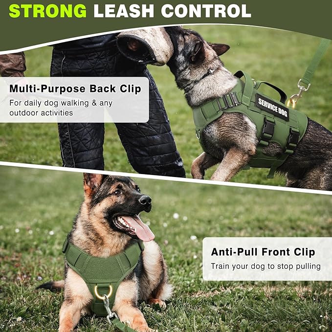 WINSEE Service Dog Vest Harness for Medium Dog Tactical Working MOLLE Vest with 10 Pet Patches No Pull Heavy Duty Harness for Training Walking