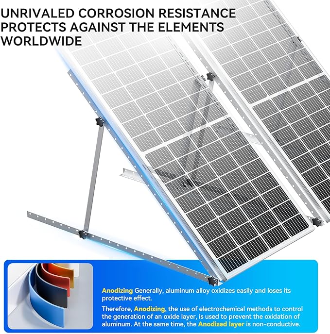 Upgraded 47in Adjustable Solar Panel Tilt Mount Brackets Foldable Tilt Legs Support 100 200 300 400 500 Watt Solar Panels 4-8Pcs Solar Panel Stand for Roof Off-Grid RV and Boat