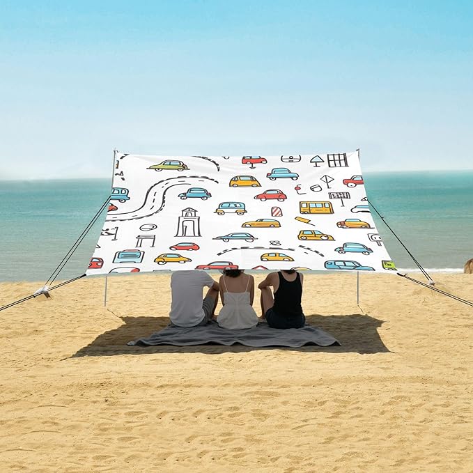 ALAZA Cartoon Transportation Cars Traffic Signs Beach Tent Sun Shelter Portable Canopy Sunshade for Outdoor Camping Picnics Backyard Fun 10x9 ft