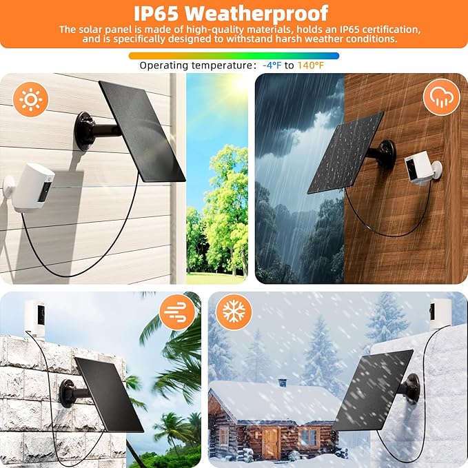 2 Pack Solar Panel Charger for Ring Security Cameras Works with Spotlight/Stick Up Cam (Plus/Pro/Battery Models) 5W 13ft Long Cable USB-C Adapter Weatherproof Design