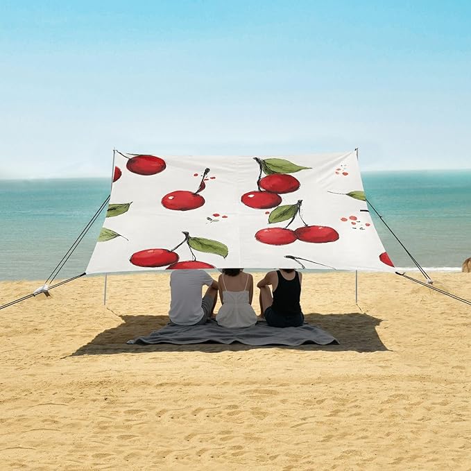 ALAZA Red Cherry Pattern Beach Tent Sun Shelter Portable Canopy Sunshade for Outdoor Camping Picnics Backyard Fun 10x9 ft