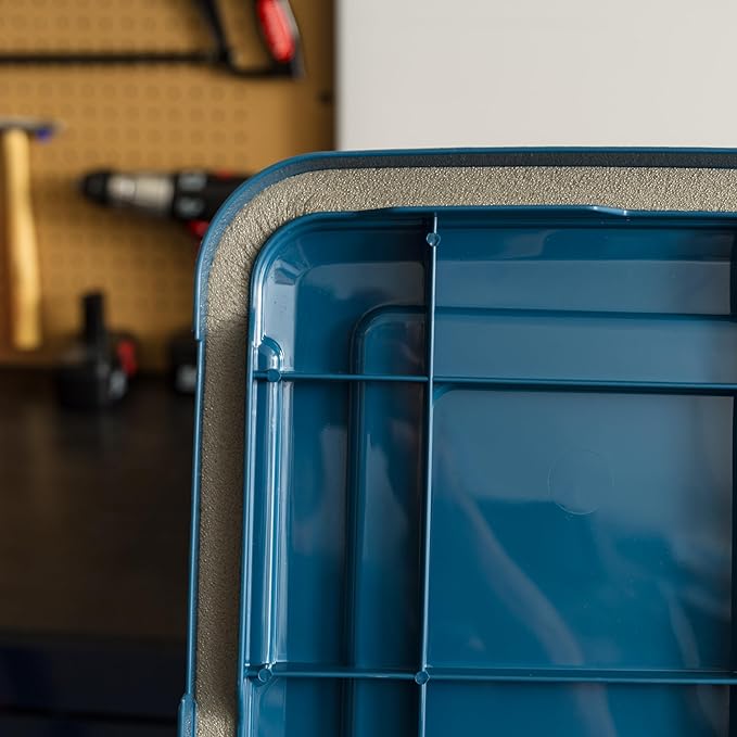 IRIS USA WeatherPro 103 Qt Eco-Friendly Storage Bins with Lids 2 Pack BPA-Free Plastic Gasket Box with Tight Latch and Seal Stackable Nestable Tote Tub - Navy