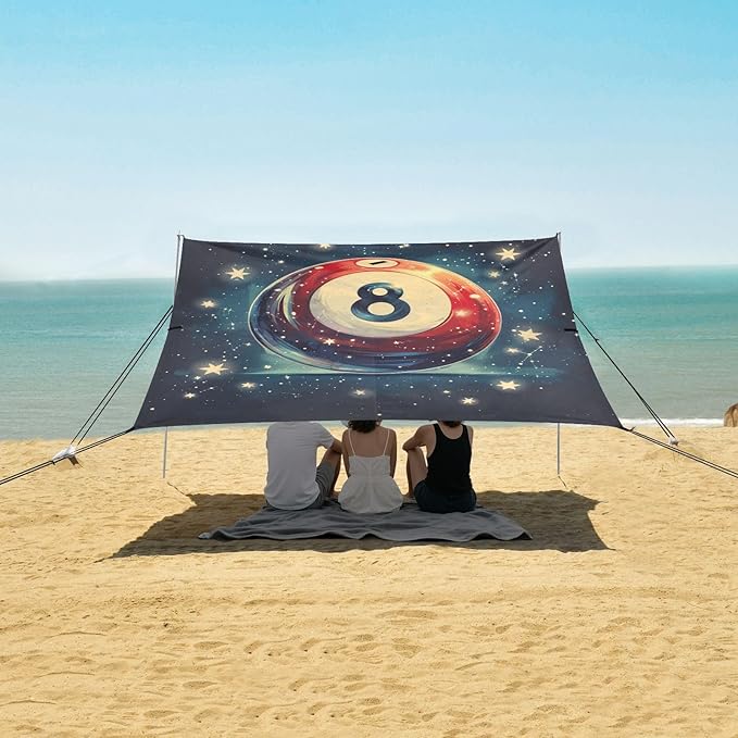 ALAZA Number Eight Billiard Ball Constellations Beach Tent Sun Shelter Portable Canopy Sunshade for Outdoor Camping Picnics Backyard Fun 10x9 ft