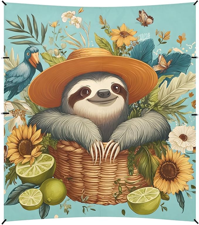 ALAZA Sloth Cap Basket Beach Tent Sun Shelter Portable Canopy Sunshade for Outdoor Camping Picnics Backyard Fun 10x9 ft