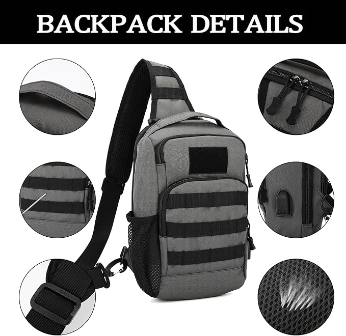 Valinov Tactical Shoulder BagMolle Shoulder BackpacksMilitary Sling Daypack Backpack with USB Charging port