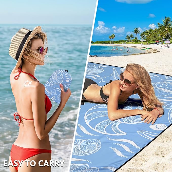Beach Blanket Waterproof Sandproof Beach Mat 79 X 83/10'x9'for 2-8 Adults Quick Drying Outdoor Picnic Mat Beach Accessories for Travel Camping Hiking