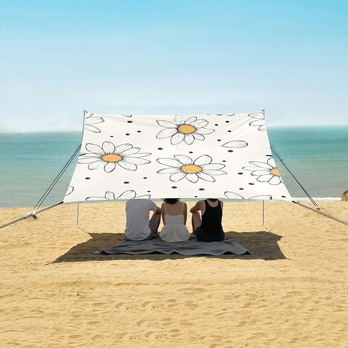ALAZA Daisy with Dots Hand Drawn Doodle Beach Tent Sun Shelter Portable Canopy Sunshade for Outdoor Camping Picnics Backyard Fun 10x9 ft