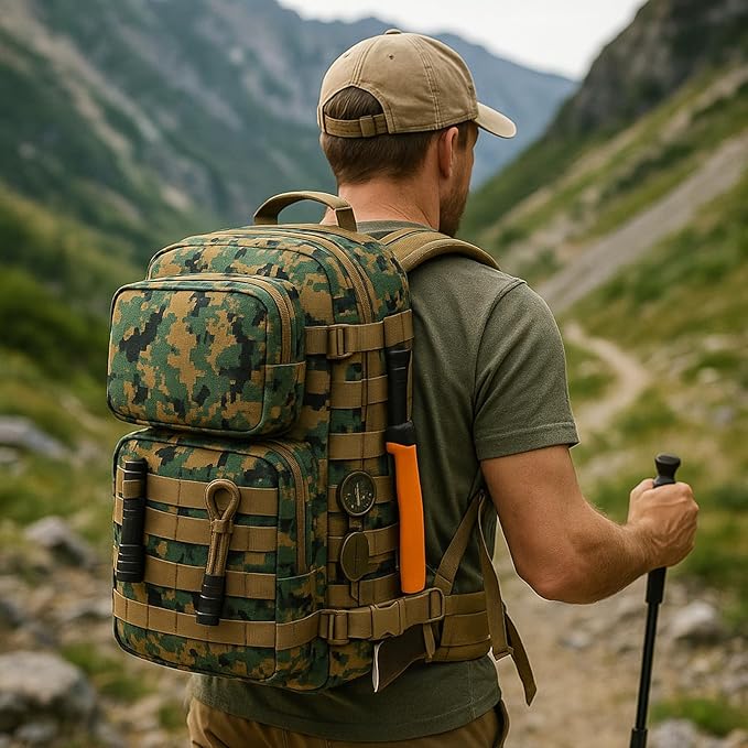 MT Military Rucksack Style Assault Pack Compatible with FILBE System – Tactical MOLLE Backpack for Outdoor Hiking Camping Hunting – Modular 30L Capacity Marpat Woodland