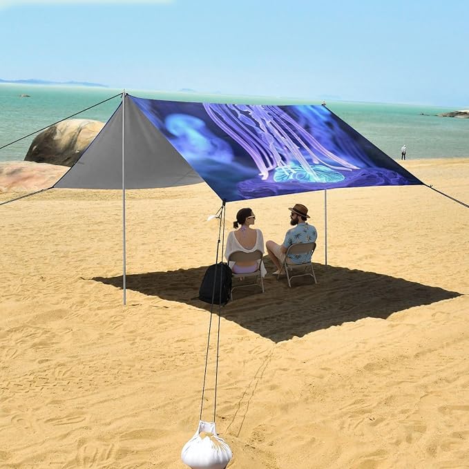 ALAZA Magic Glowing Ocean Jellyfish Beach Tent Sun Shelter Portable Canopy Sunshade for Outdoor Camping Picnics Backyard Fun 10x9 ft