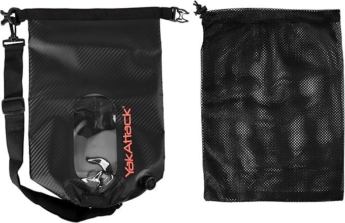 YakAttack 5L Roll-Top Drybag with Air Valve - Black Carbon | Waterproof Marine Dry Bag for Kayaking Boating &amp Paddleboarding | Heavy Duty Small Drybag for Gear Protection | Compact Kayak Storage