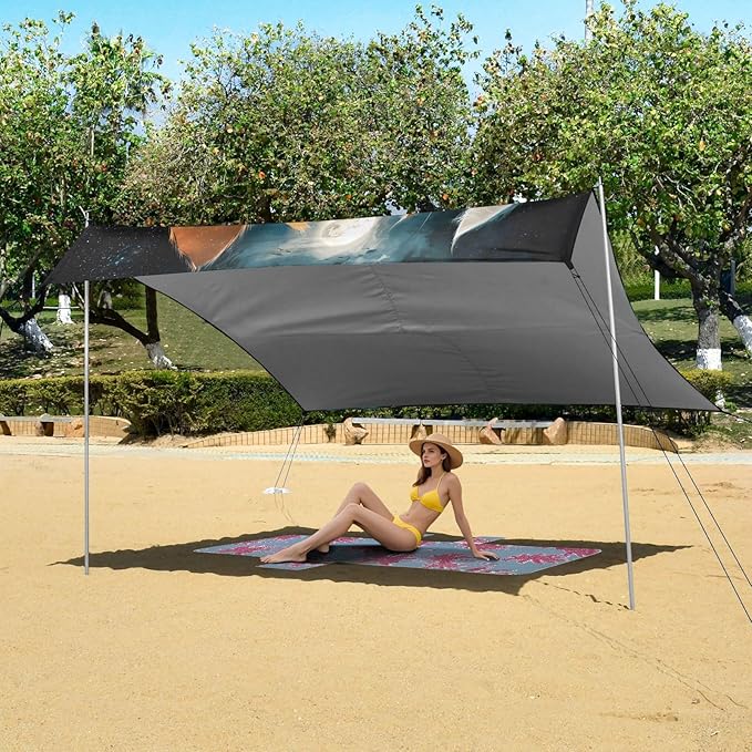 ALAZA Cat Wolf Moon Beach Tent Sun Shelter Portable Canopy Sunshade for Outdoor Camping Picnics Backyard Fun 10x9 ft