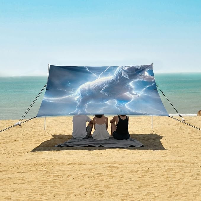 ALAZA Dinosaur with Blue Lightning Beach Tent Sun Shelter Portable Canopy Sunshade for Outdoor Camping Picnics Backyard Fun 10x9 ft