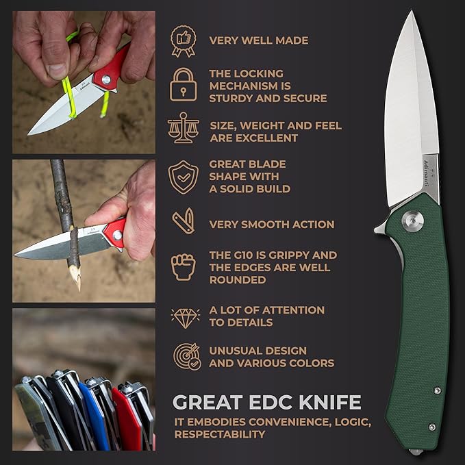 Firebird GANZO Adimanti Skimen Pocket Folding Knife G10 Handle with Clip and Glass Breaker D2 Steel Blade Hunting Fishing Camping Outdoor EDC Utility Pocket Knife (Green)