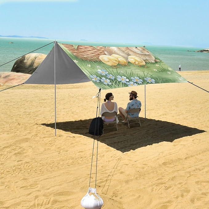 Beach Canopy with Windproof Ropes &amp Sandbags Beach Tent Sun Shade Sun Shelter for Camping Trips Fishing Backyard Fun or Picnics Rabbit
