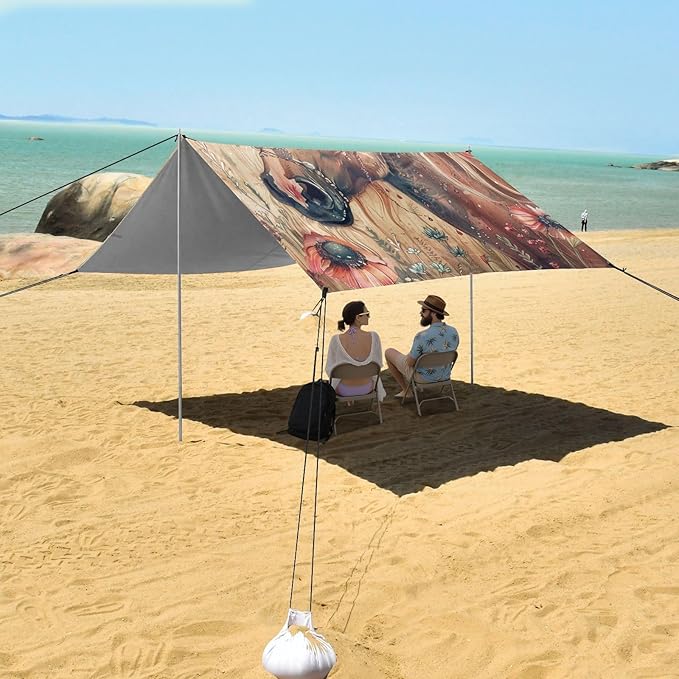 ALAZA Fashion Boho Chick Style Horse with Flowers Beach Tent Sun Shelter Portable Canopy Sunshade for Outdoor Camping Picnics Backyard Fun 10x9 ft