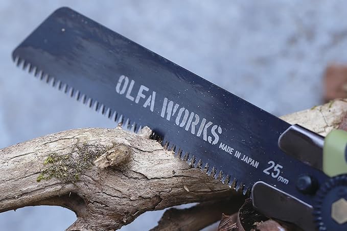 OLFA Works OW-BCS-1/OD Bushcraft Japanese Pull Saw Serrated Replacable and Retractable Carbon Tool Steel Blade - Great for Trimming Branches Woodwork and other Bushcraft or Outdoor Activities - Rach