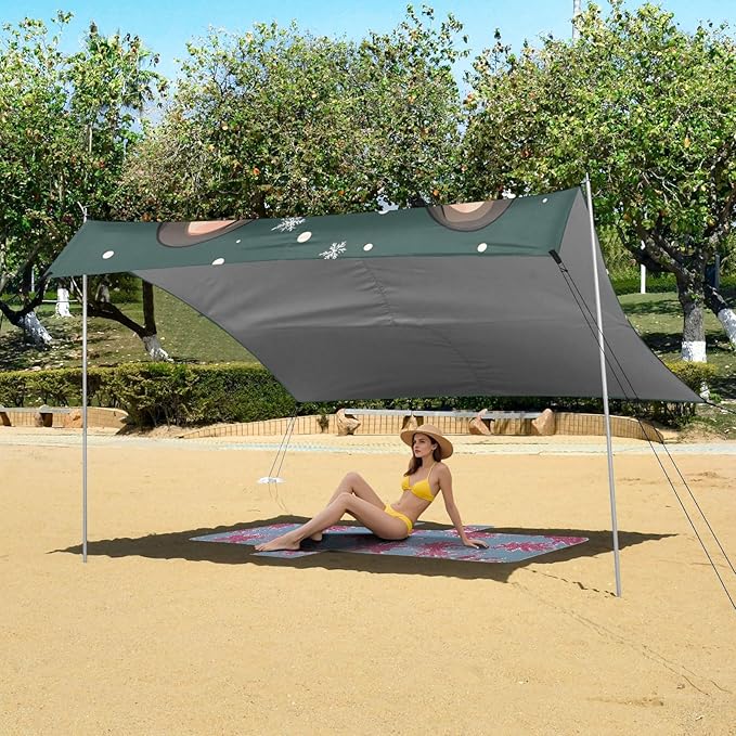 ALAZA Merry Christmas French Bulldog Bone Tsnowflake Beach Tent Sun Shelter Portable Canopy Sunshade for Outdoor Camping Picnics Backyard Fun 10x9 ft