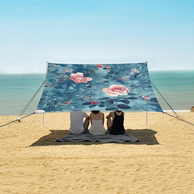 ALAZA Spring Rose on Blue Beach Tent Sun Shelter Portable Canopy Sunshade for Outdoor Camping Picnics Backyard Fun 10x9 ft