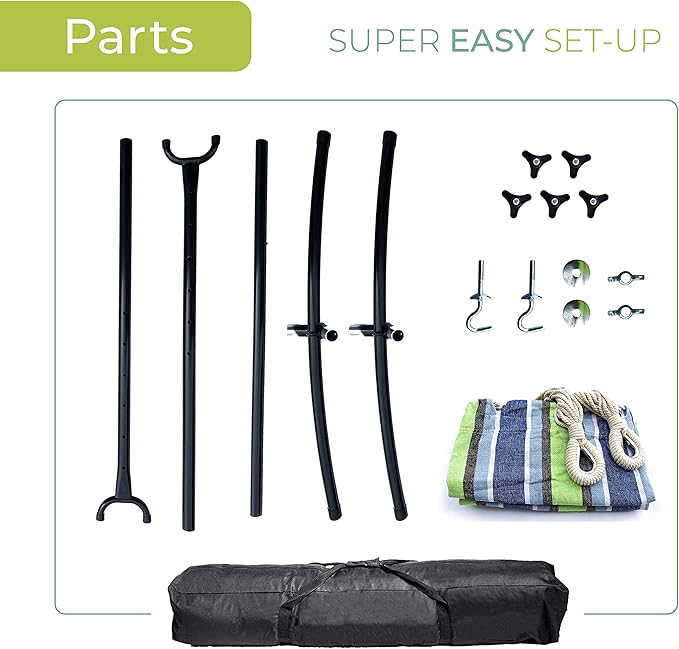 Backyard Expressions Double Camping Hammock with Steel Stand &amp Carrying Bag Adjustable Height Ultra Soft Cotton Blend 550 lb Capacity Indoor &amp Outdoor Portable Hammock