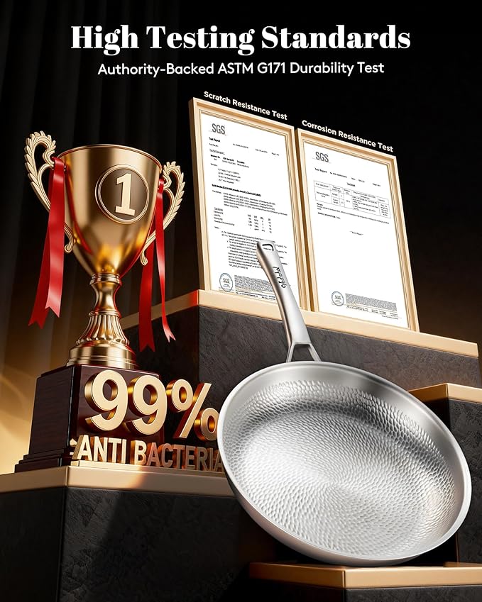 Titanium Pan 12 Inch Pure Titanium Hammered Pro frying pan with Lid Non-Toxic Skillet for Cooking PFAS/PFOA/PTFE Free Cookware Dishwasher&ampOven Safe Kitchen Induction Compatible